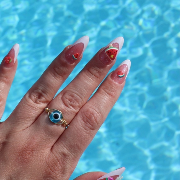 Light Blue Evil Eye Ring | Adjustable Rings | Light Blue | Evil Eye - Picture 2 of 3
